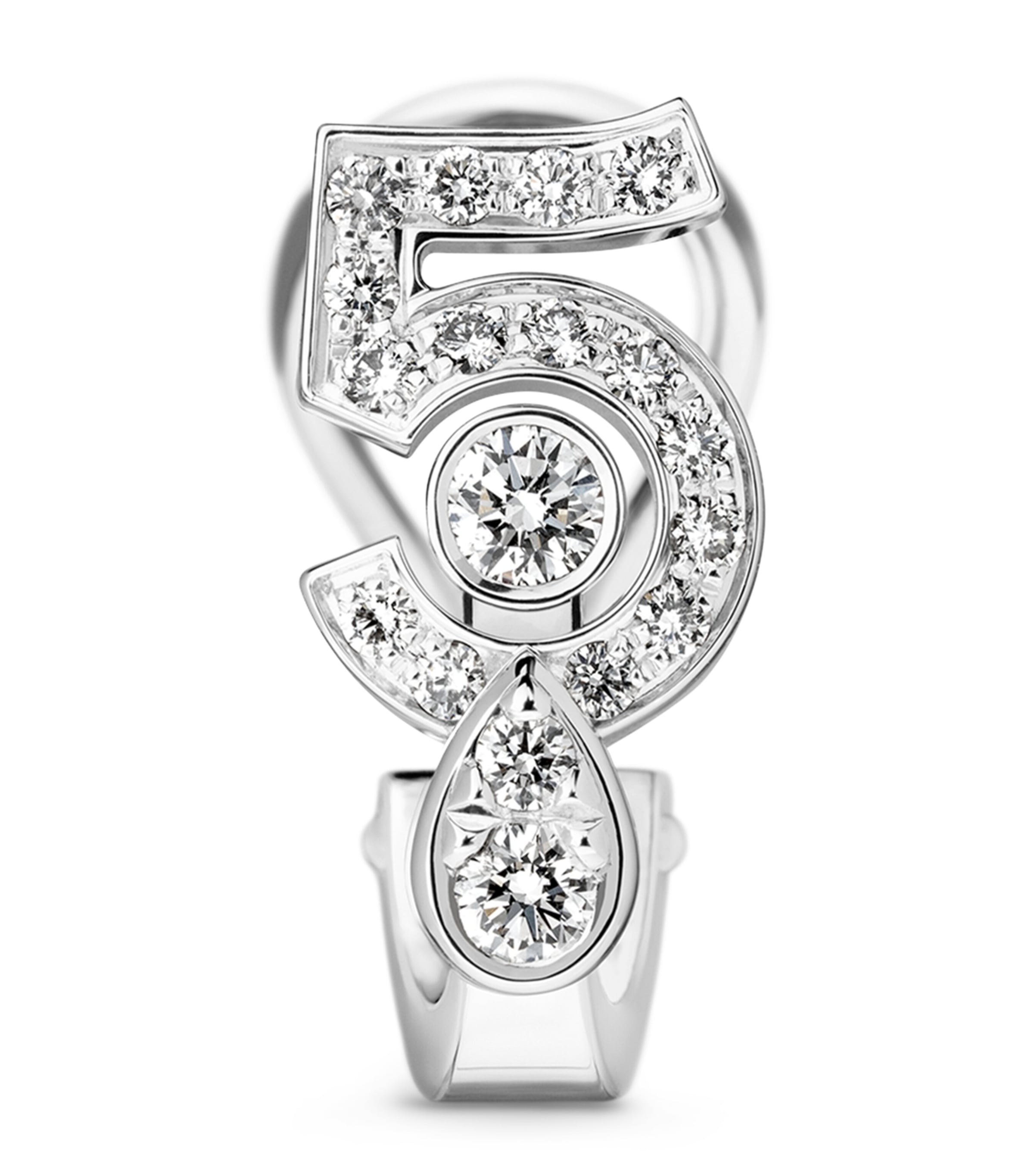 CHANEL White Gold and Diamond N˚5 Single Clip-On Earring Silver