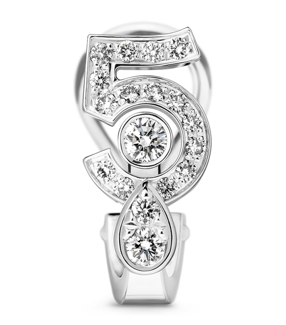 CHANEL White Gold and Diamond N˚5 Single Clip-On Earring Silver