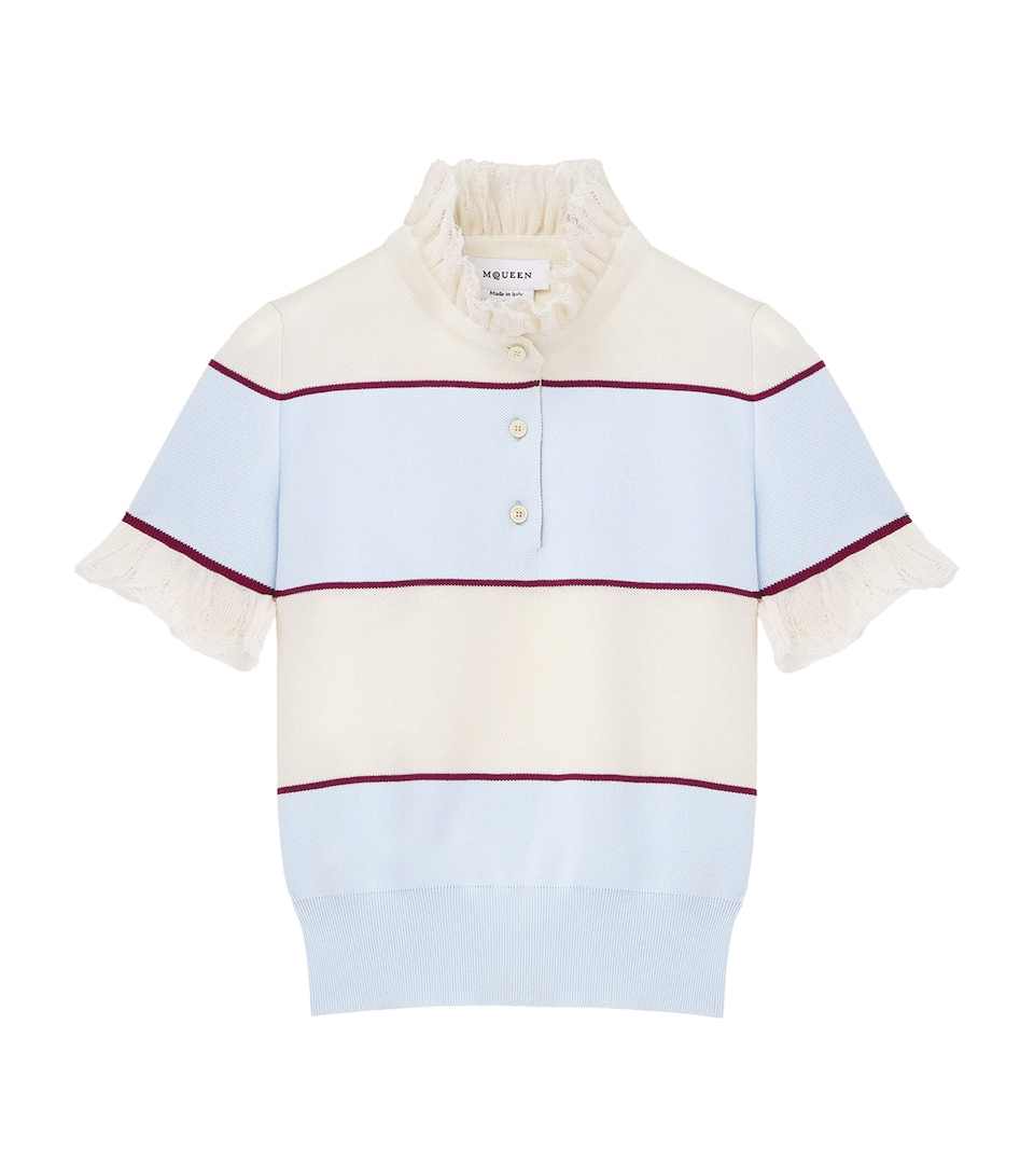Lace-Trim Stripe Polo Shirt
