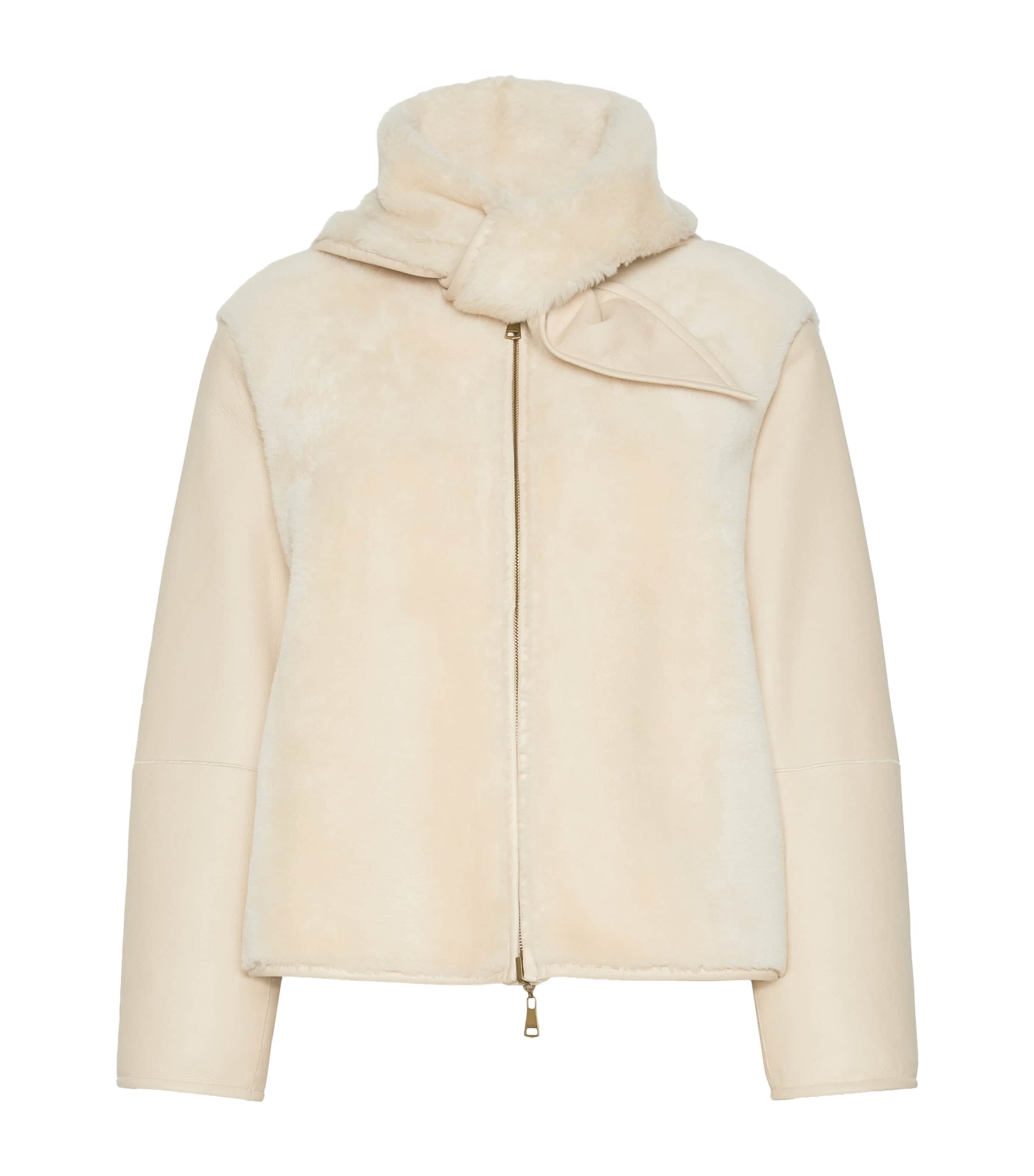 Max Mara Womens Shearling Coat Ivory