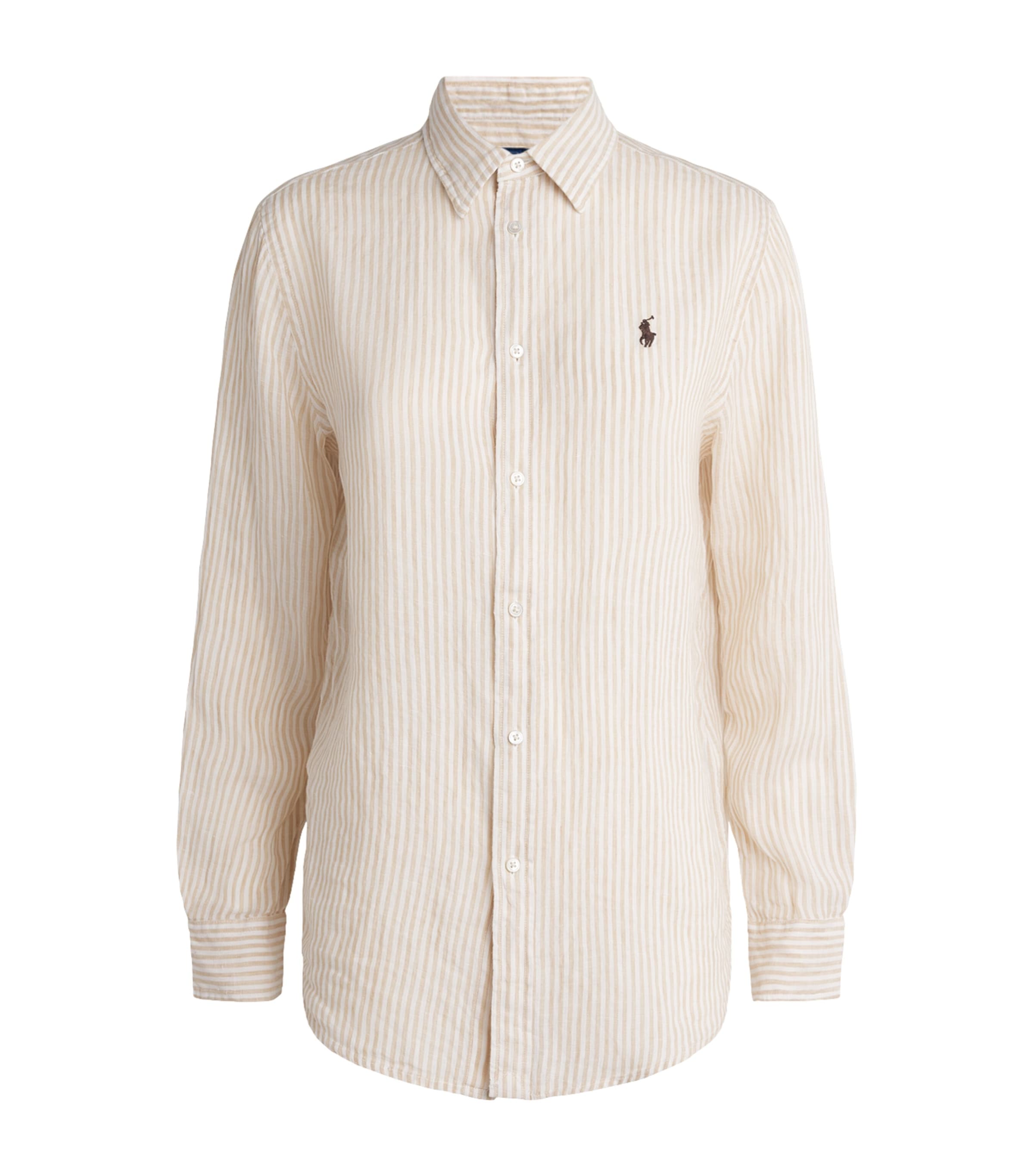 Polo Ralph Lauren Womens Linen Striped Classic Shirt Dune Tan/white