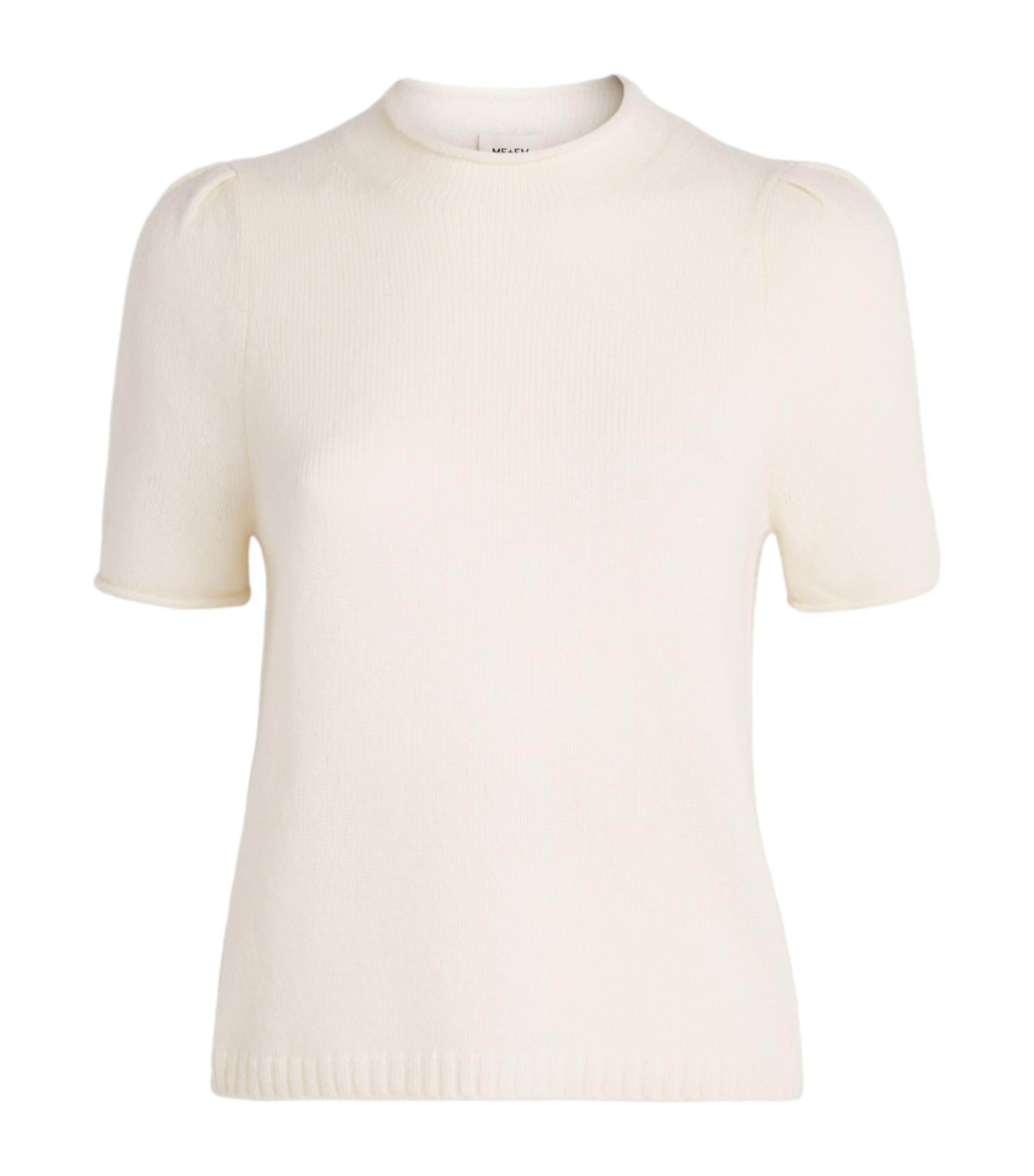 ME+EM Womens Wool-Cashmere-Silk Puff-Sleeve T-Shirt Cream
