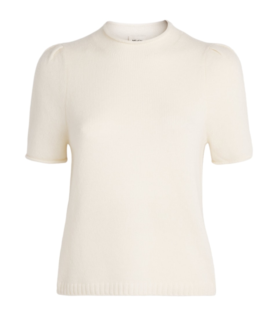 ME+EM Womens Wool-Cashmere-Silk Puff-Sleeve T-Shirt Cream