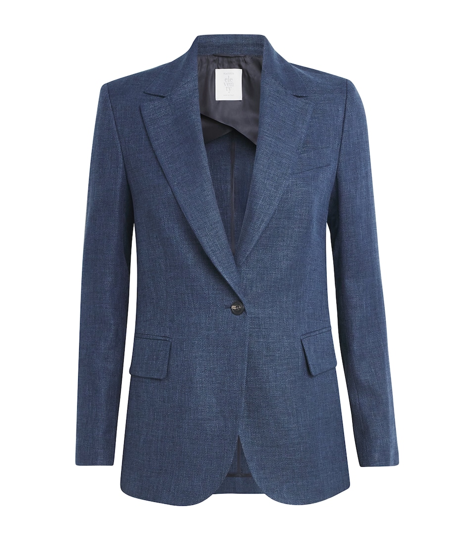 Eleventy Womens Linen-Wool-Silk-Blend Blazer Blu Nuovo