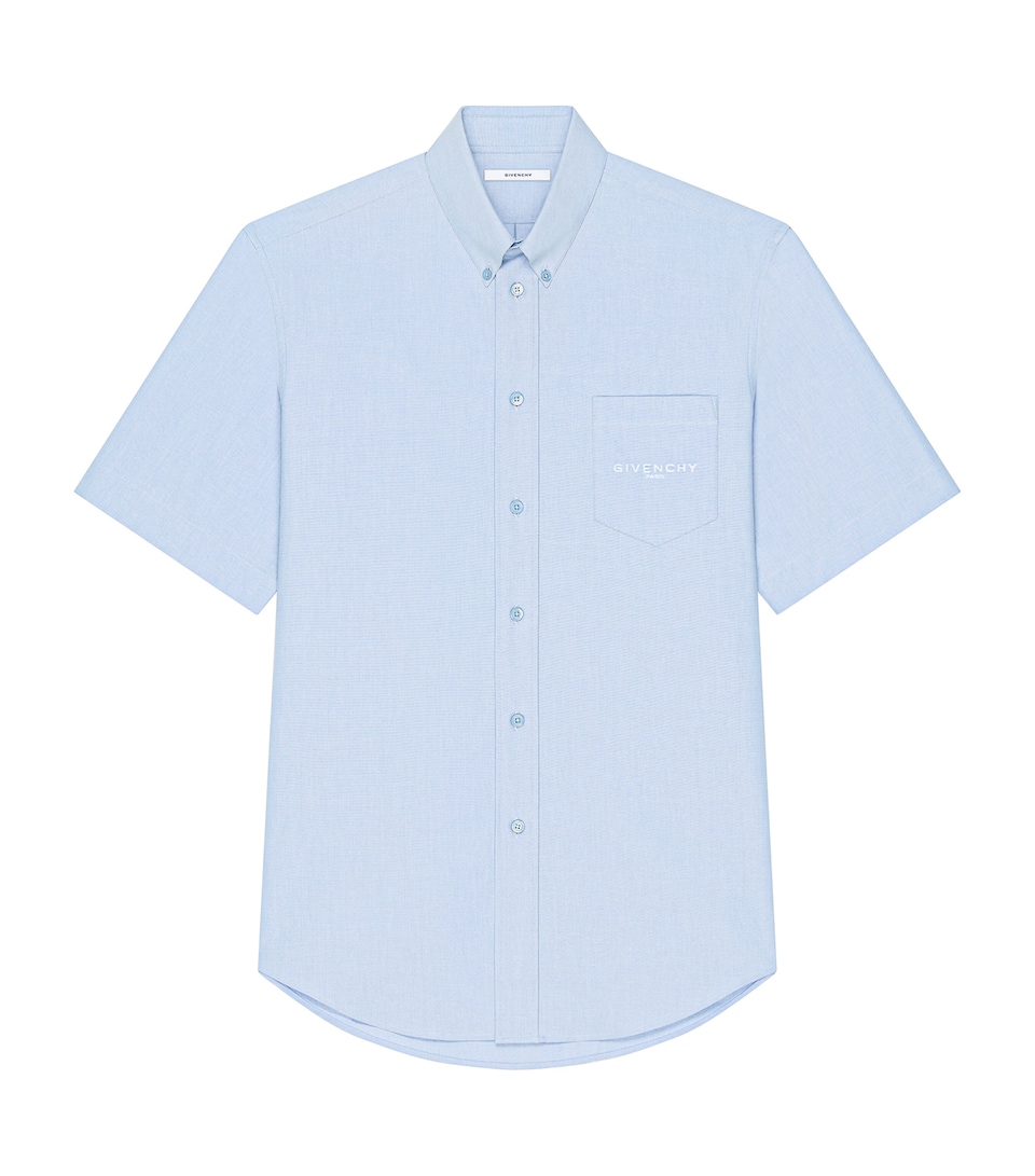Givenchy Mens Cotton Logo Embroidery Short-Sleeve Shirt Baby Blue