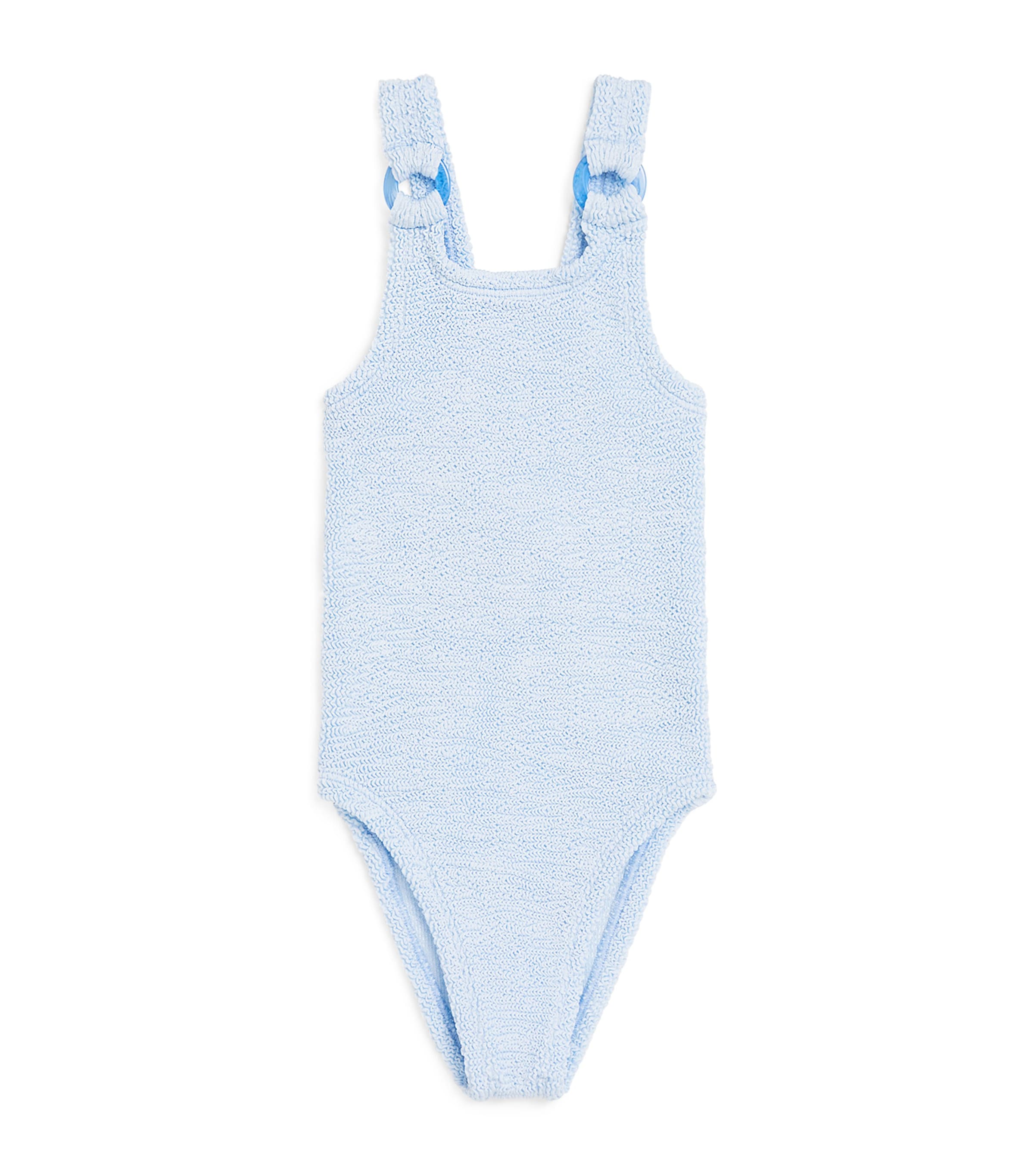 Hunza G Kids Crinkled Domino Swimsuit Metallic Ice Blue