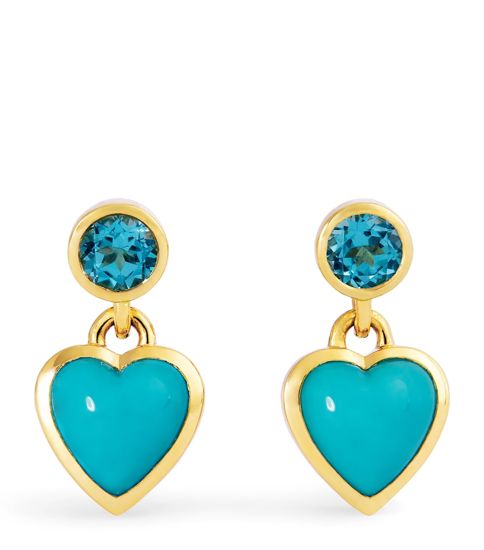 Yellow Gold and Topaz Blue Heart Earrings