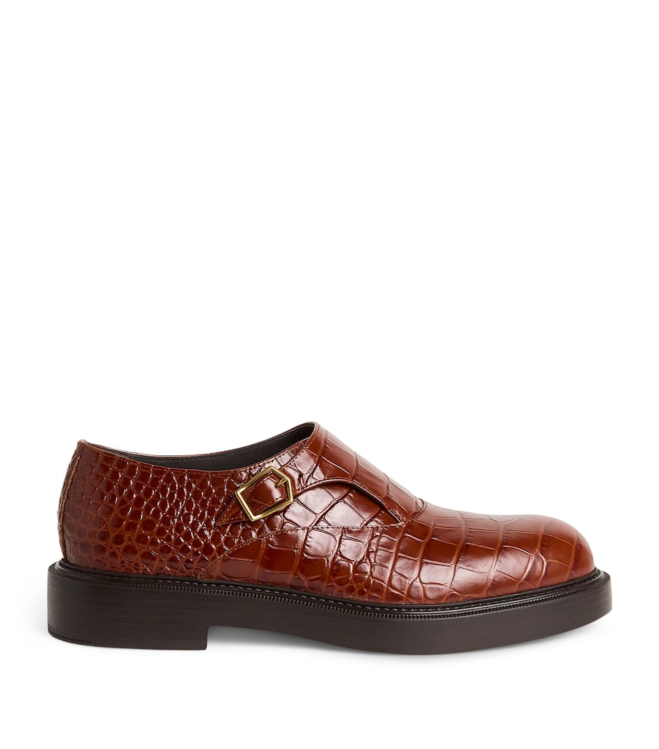 Croc-Embossed Leather Monk Shoes