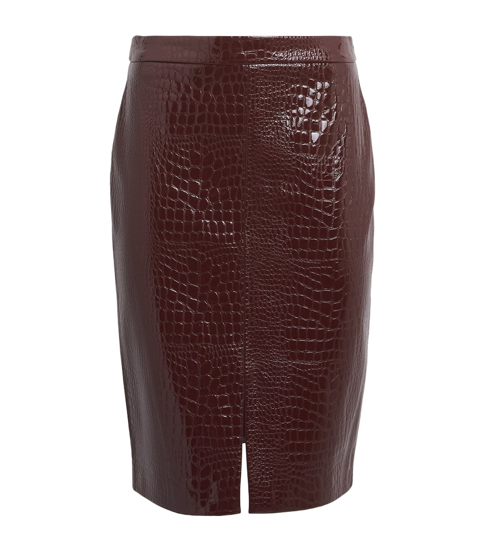 L'Agence Womens Faux Leather Violetta Pencil Skirt Dark Port Croc Dkpc