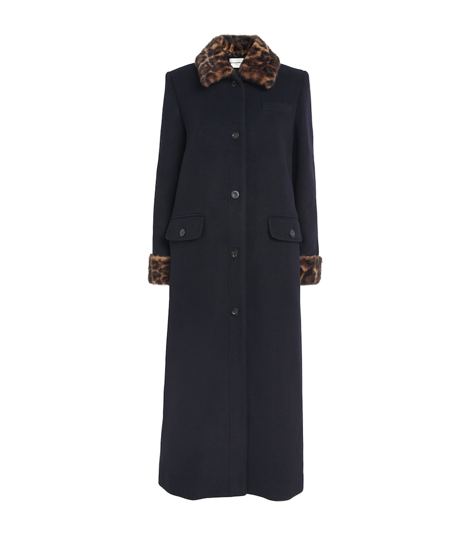 Wool-Blend Leopard-Collar Coat
