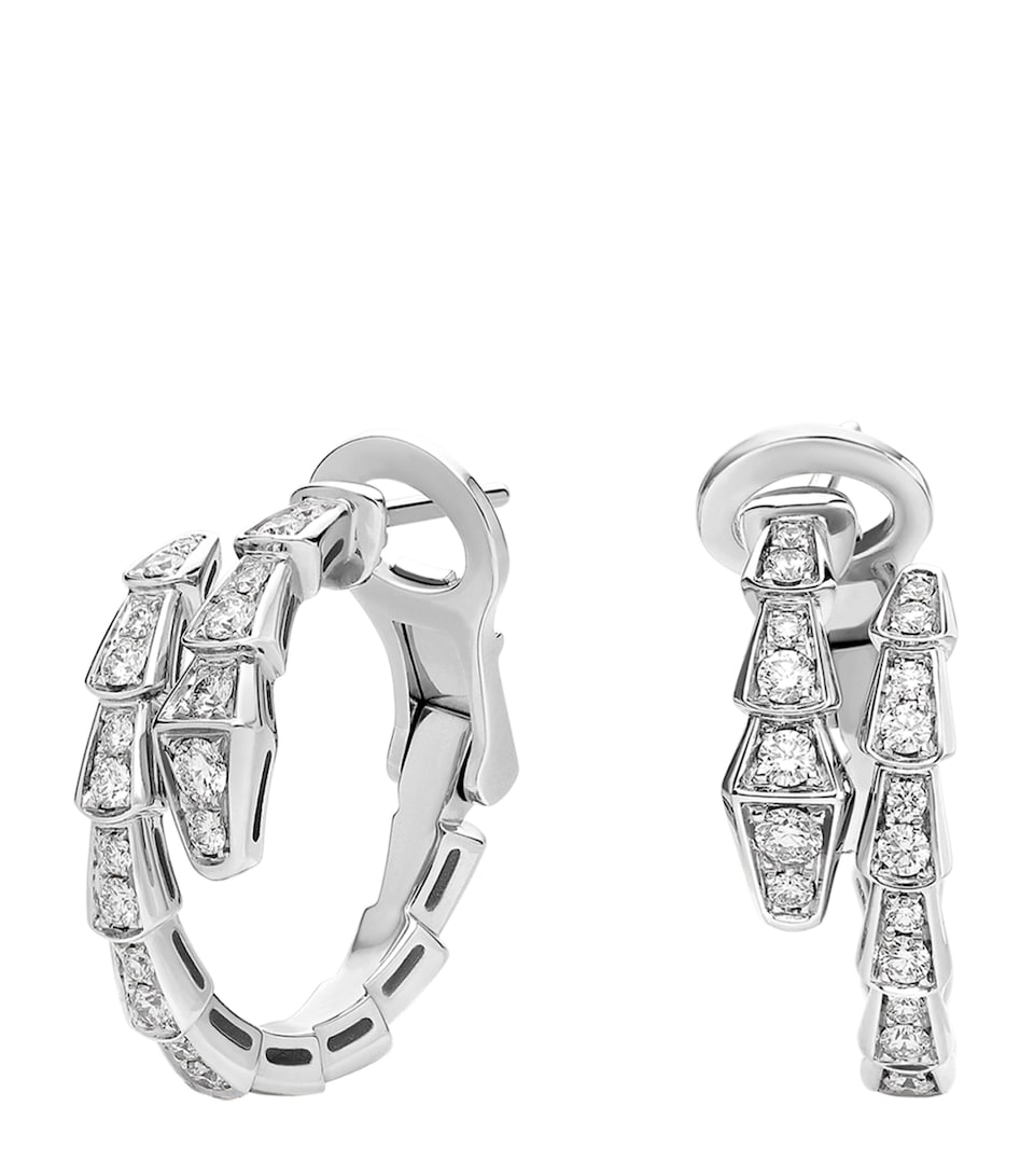 Bvlgari White Gold and Diamond Serpenti Viper Hoop Earrings White Gold