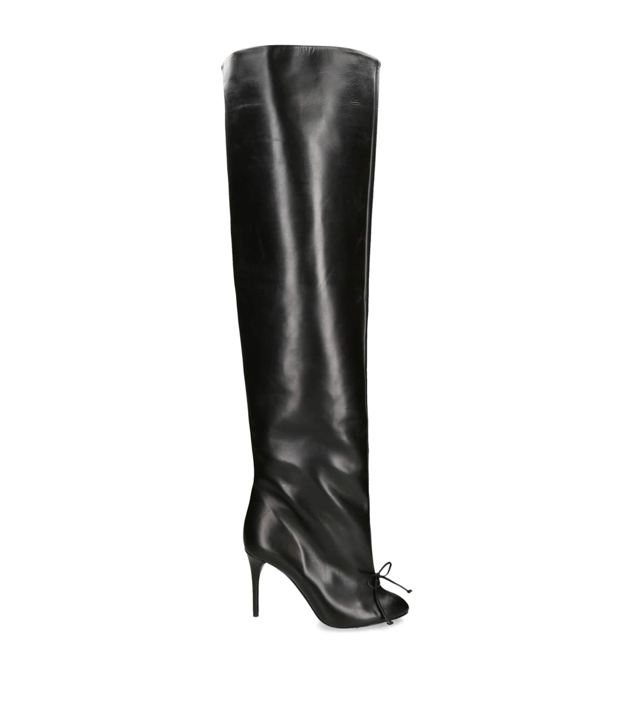 Leather Bow Over-The-Knee Boots 90