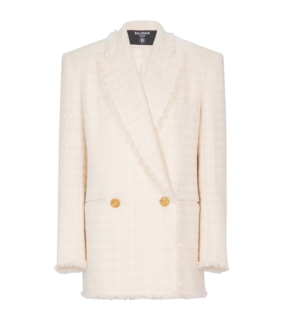 Balmain Womens Tweed Double-Breasted Blazer Blanc