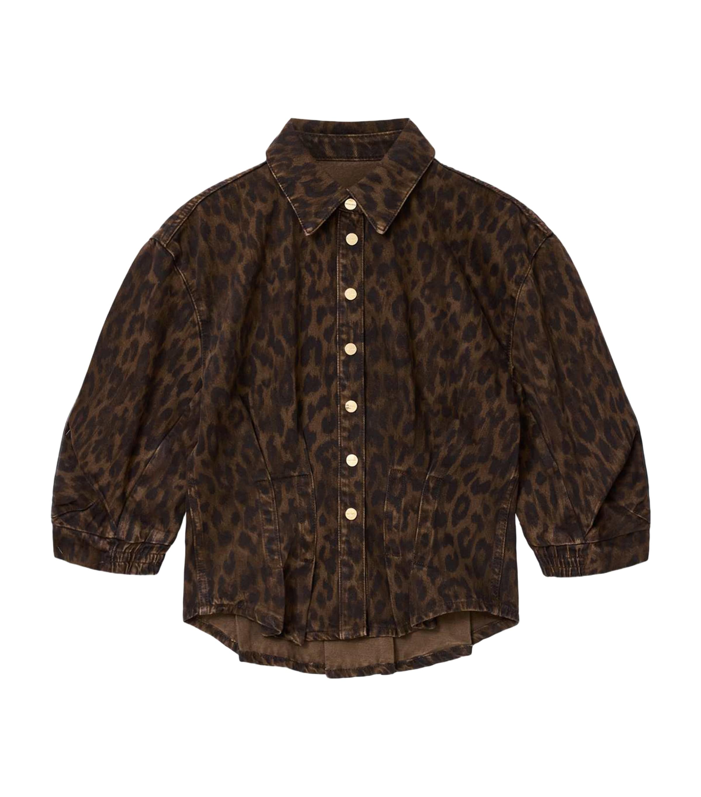 AllSaints Womens Denim Leopard Nancy Shirt Leppo Brown