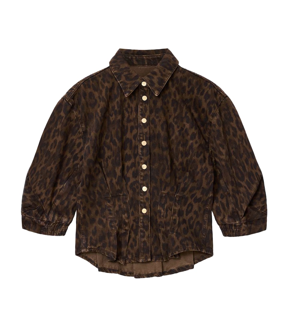 AllSaints Womens Denim Leopard Nancy Shirt Leppo Brown