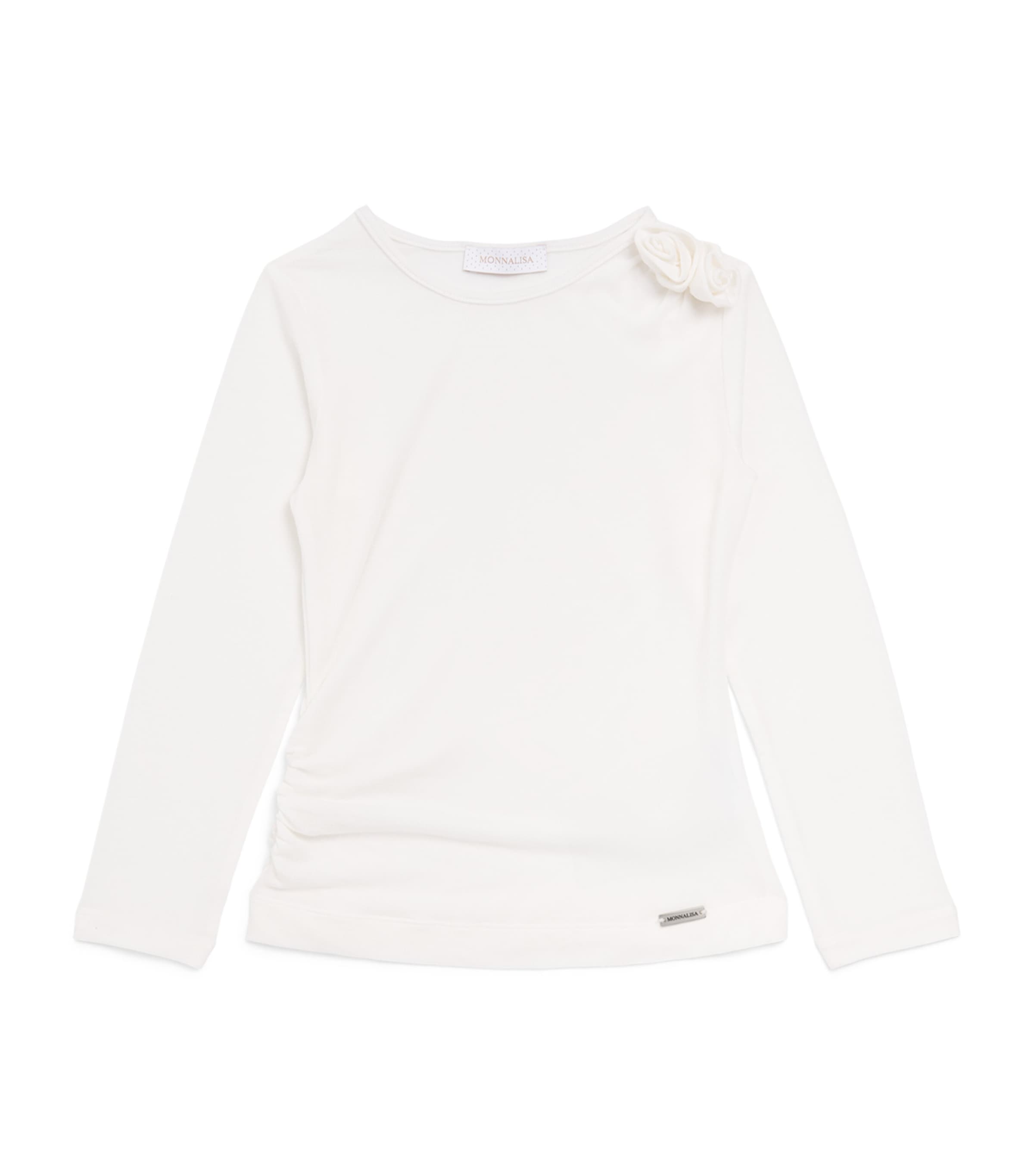 Monnalisa Draped Rose Long-Sleeve T-Shirt Panna