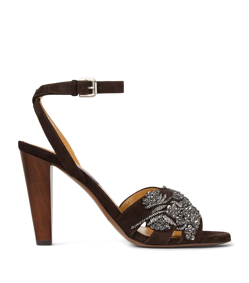 Ralph Lauren Collection Suede Ryne Heeled Sandals 95 Chocolate