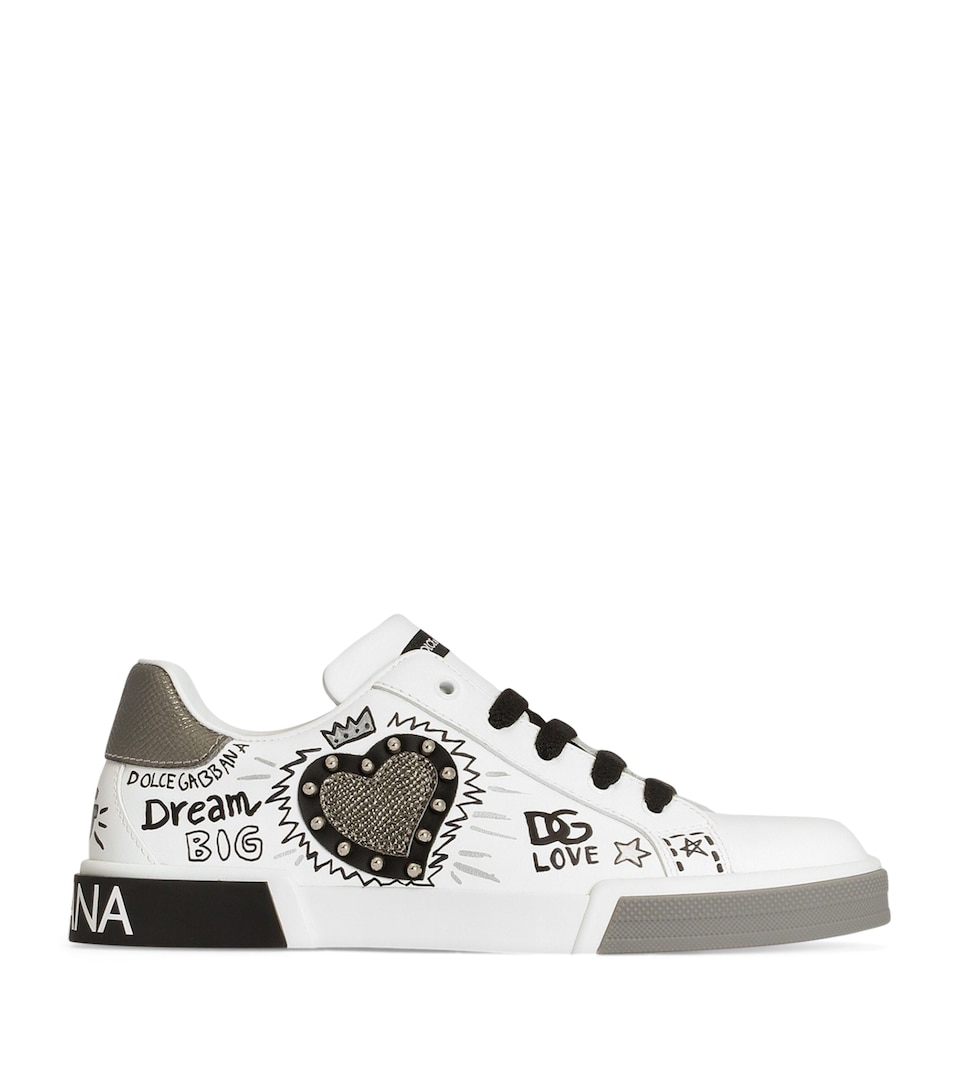 Dolce&Gabbana Kids Embellished Portofino Low-Top Sneakers Scritte Fdo.bi