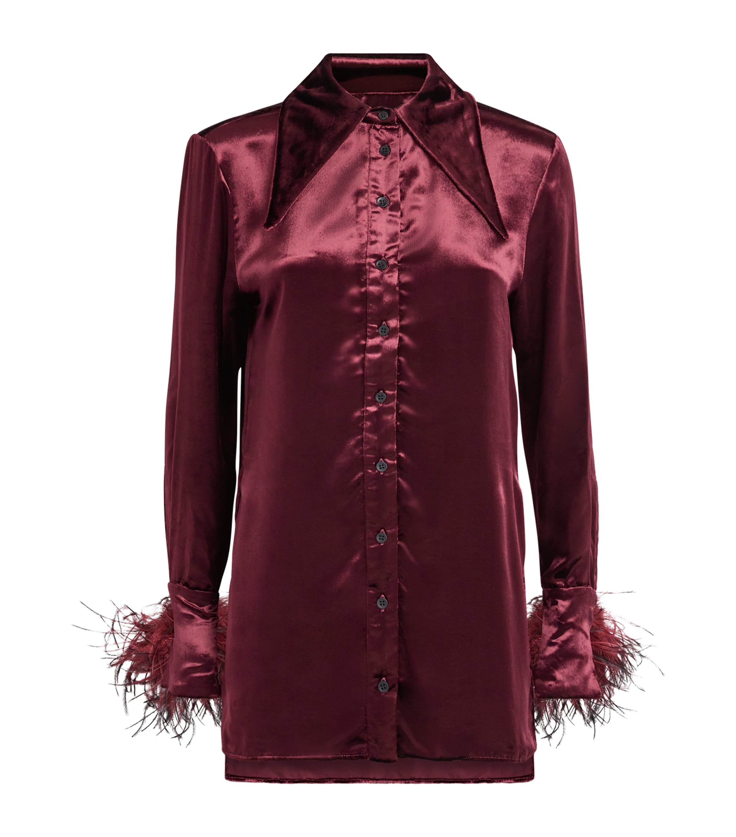 16Arlington Womens Ostrich-Trim Satin Tio Shirt Burgundy