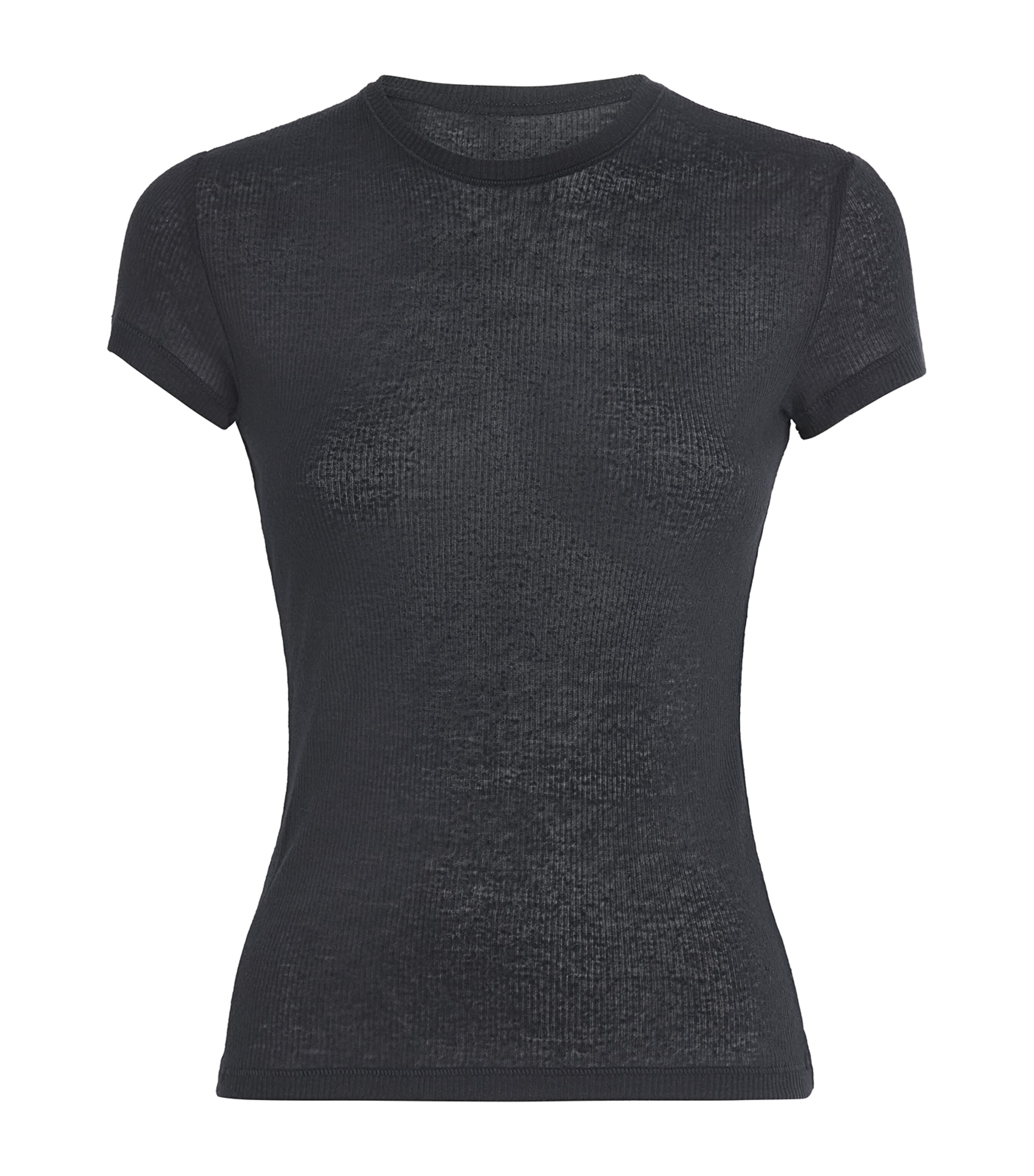 Skims Womens Semi-Sheer Ribbed T-Shirt Soot