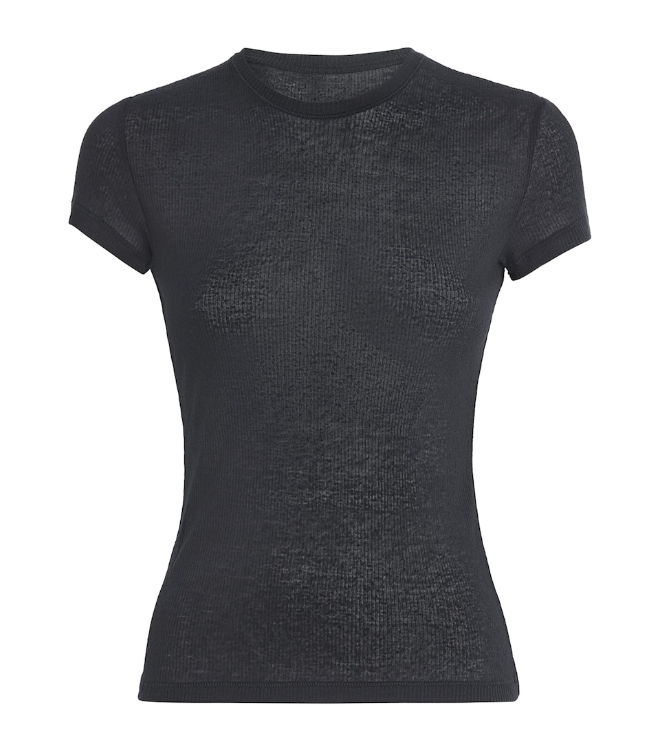 Skims Womens Semi-Sheer Ribbed T-Shirt Soot