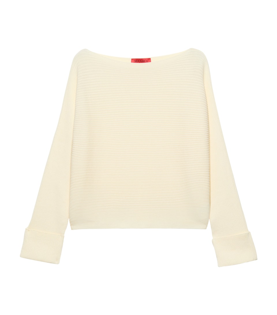 MAX&Co. Womens Cotton-Blend Boat-Neck Sweater Wool White
