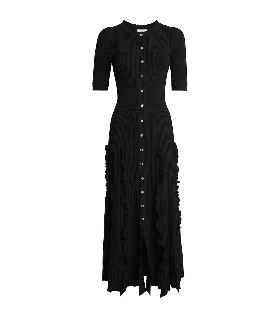 Sandro Paris Womens Knitted Ruffled Maxi Dress Black