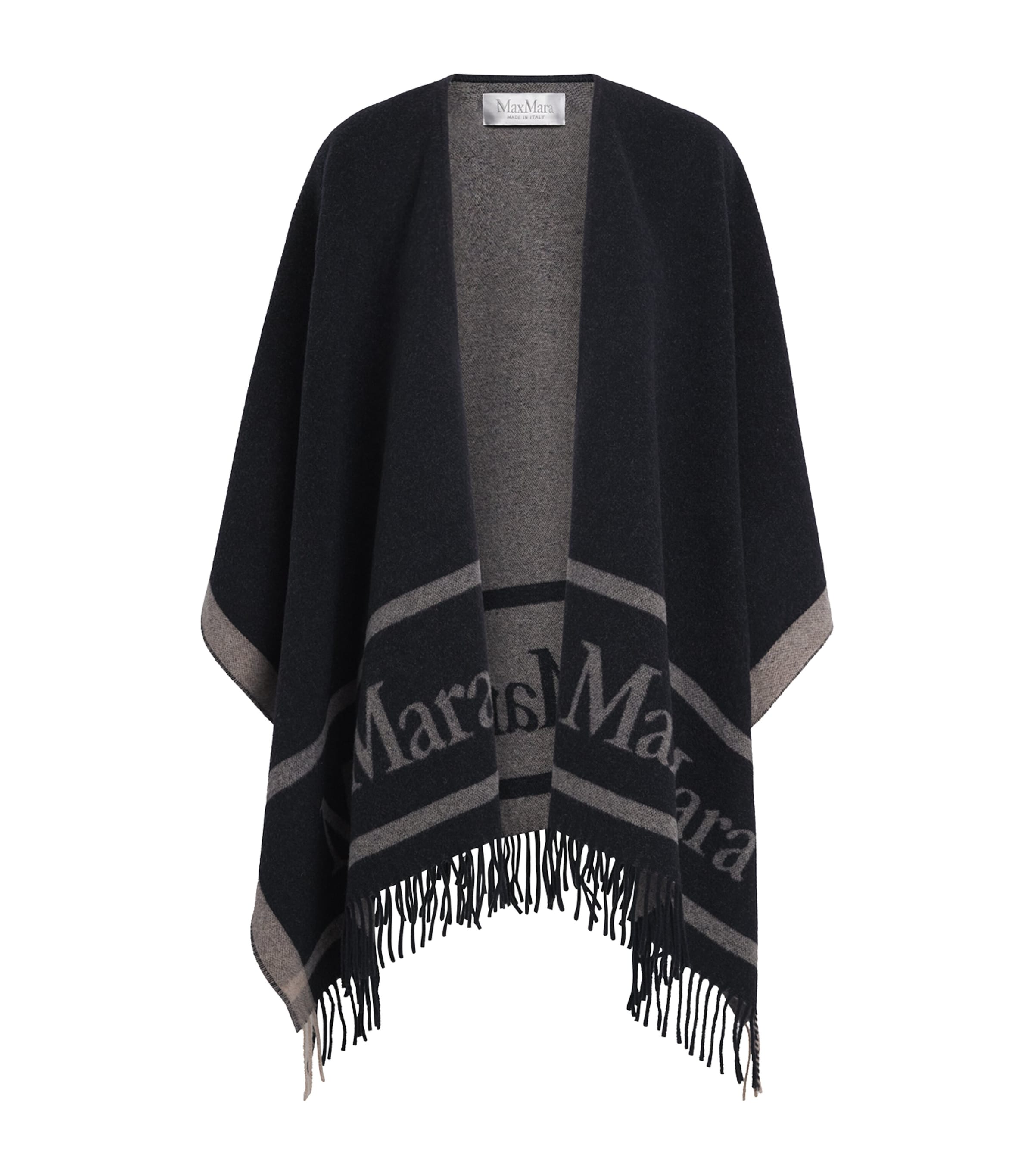 Max Mara Womens Wool Logo Poncho Ultramarine