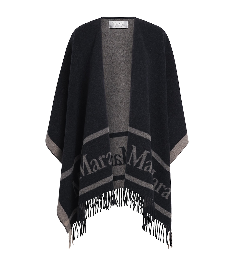 Max Mara Womens Wool Logo Poncho Ultramarine