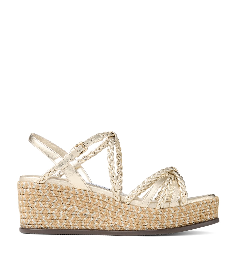 Jimmy Choo Nyra 60 Leather Wedge Sandals Soft Gold Mix