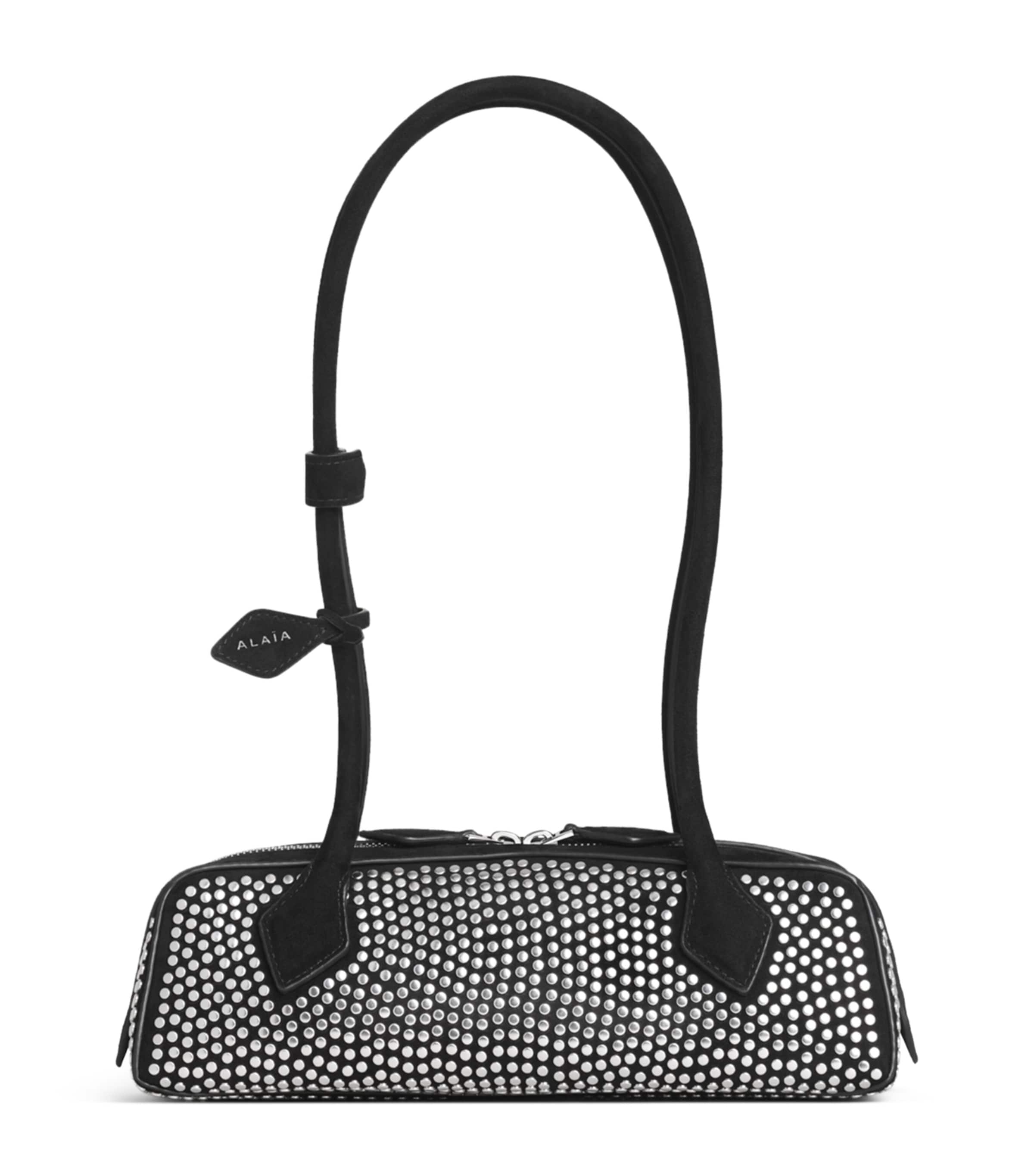 Alaïa Small Suede Studded Le Teckel Shoulder Bag Black