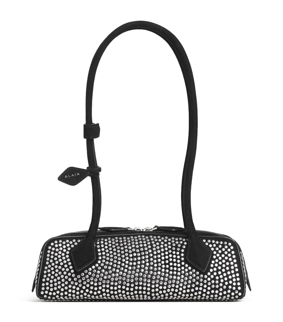 Alaïa Small Suede Studded Le Teckel Shoulder Bag Black