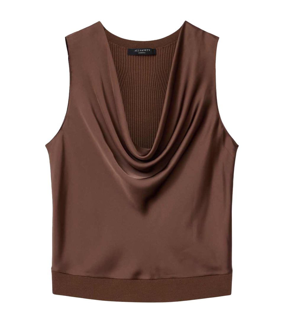 AllSaints Womens Satin Cowl-Neck Zoey Tank Top Penny Brown