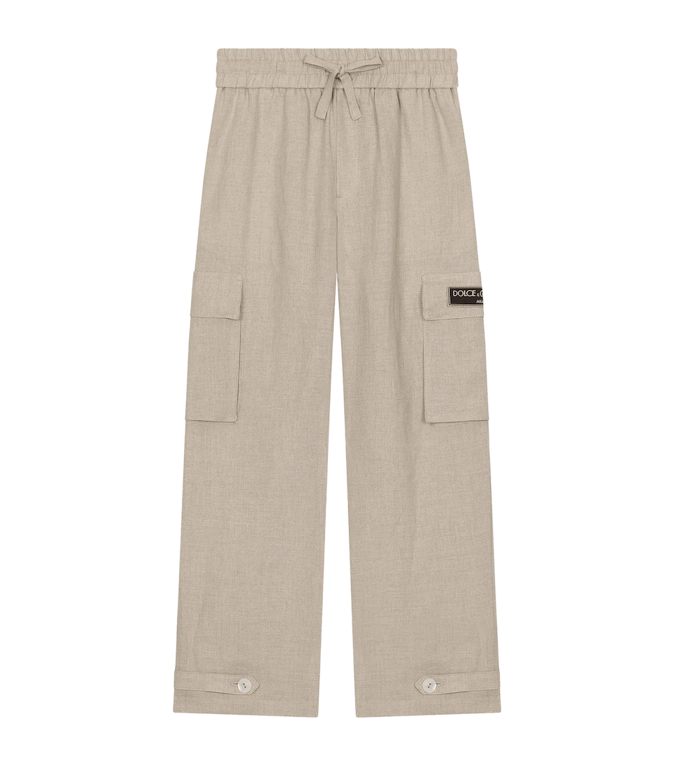Dolce&Gabbana Kids Linen Logo-Patch Trousers (8-12+ Years) Co