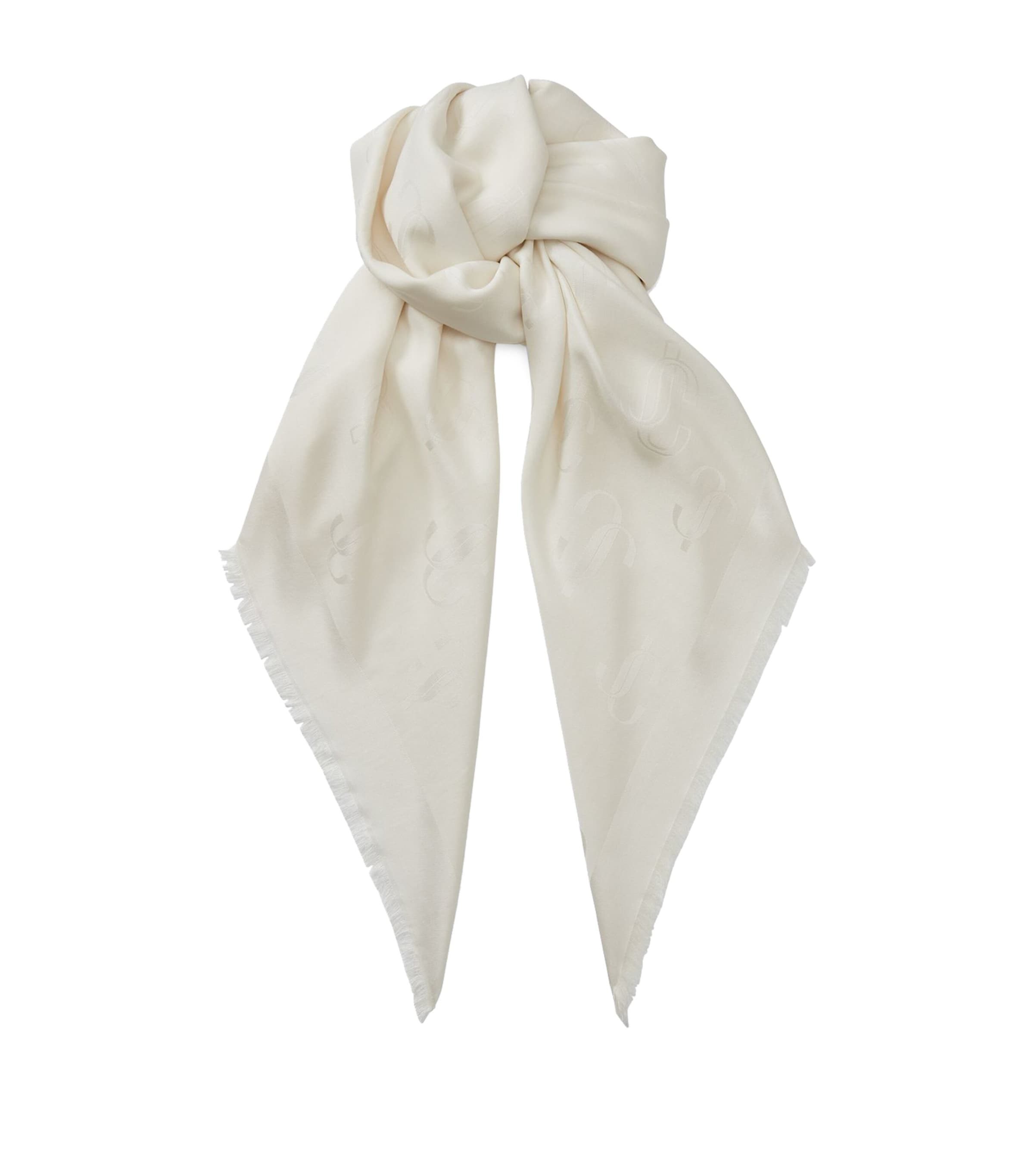 Jimmy Choo Silk-Blend Monogram Scarf Latte