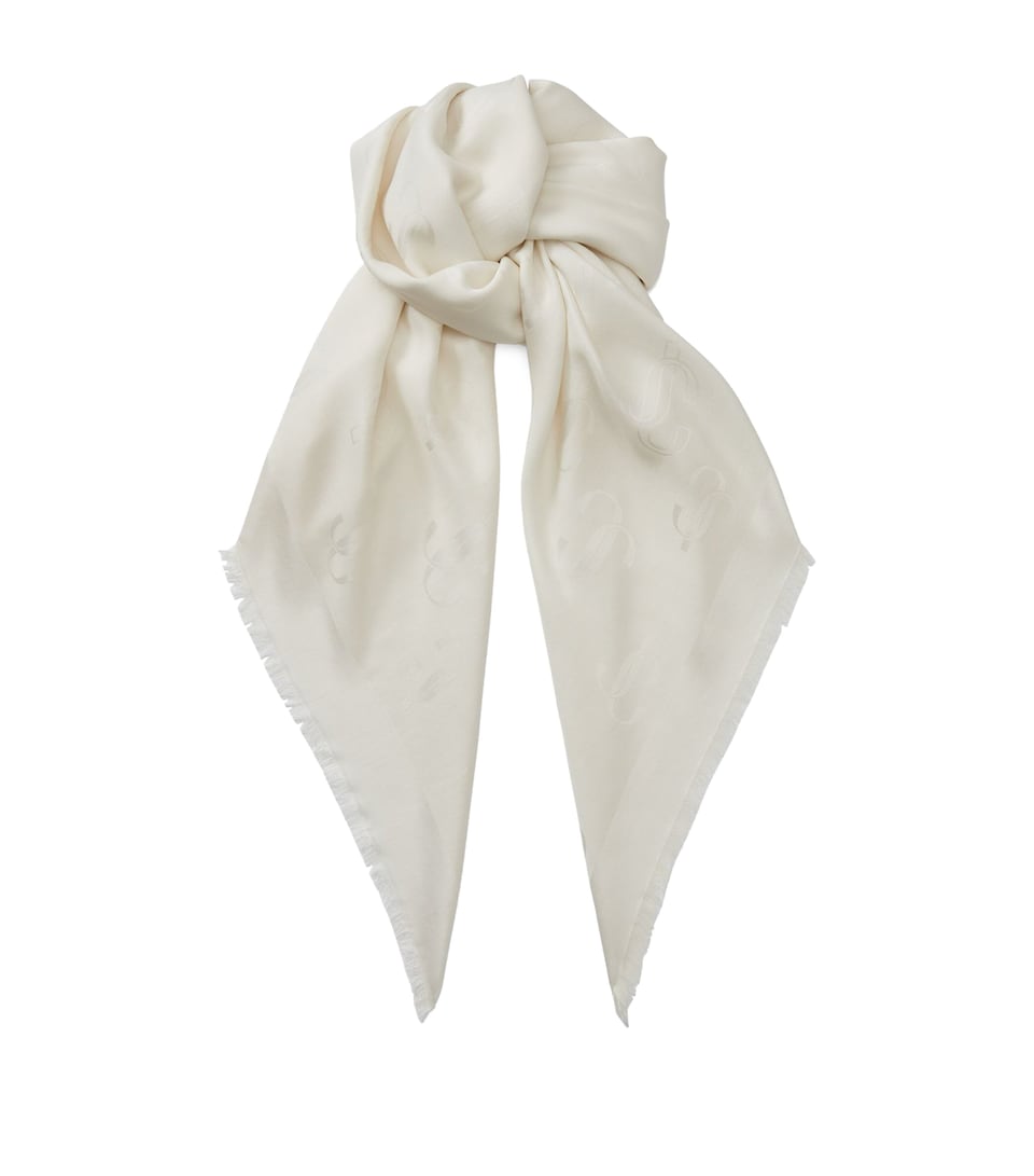 Jimmy Choo Silk-Blend Monogram Scarf Latte