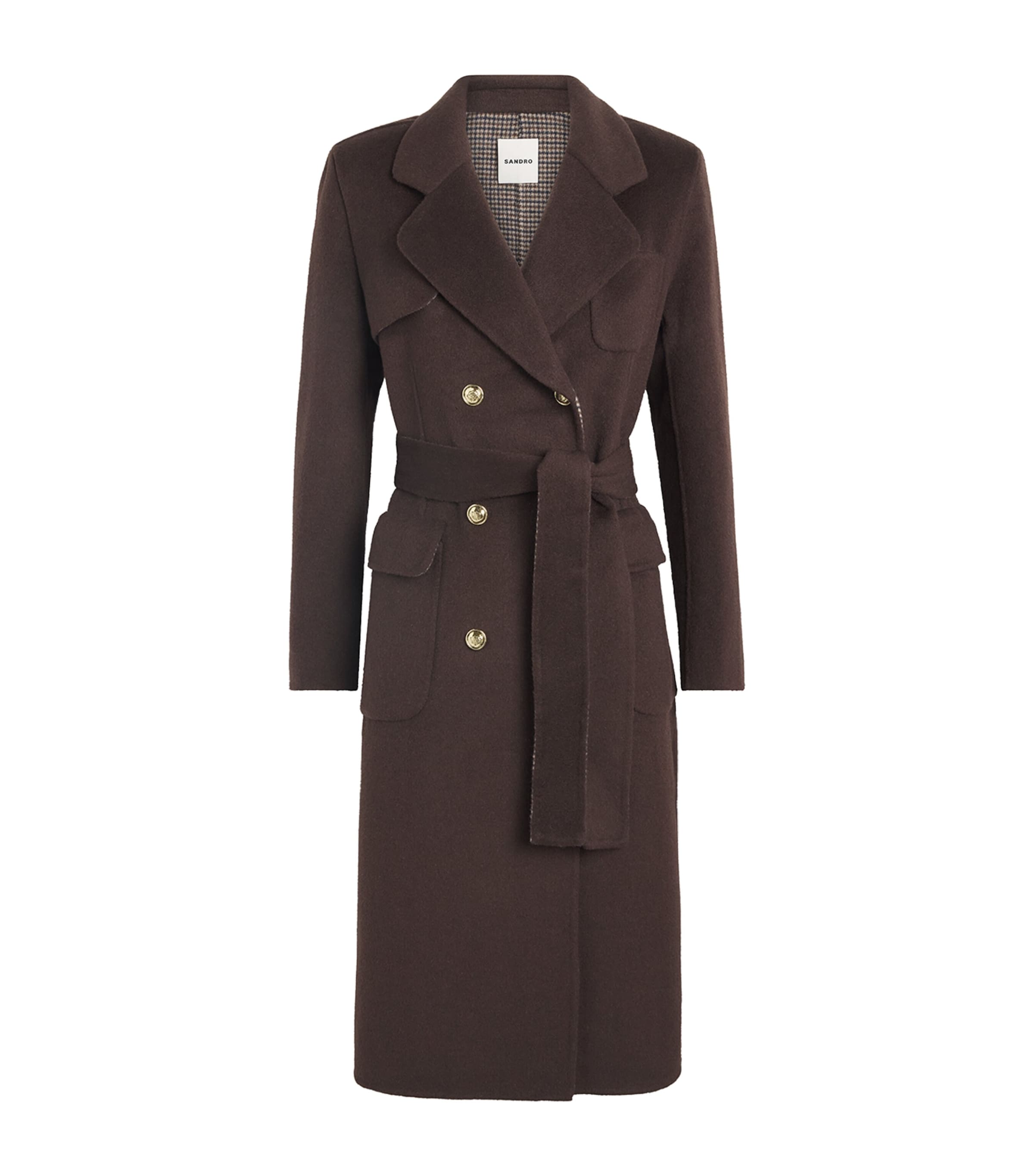 Sandro Paris Womens Wool-Blend Belted Coat Brown