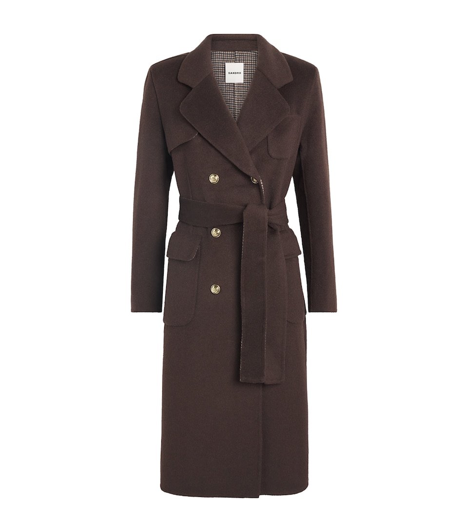 Sandro Paris Womens Wool-Blend Belted Coat Brown