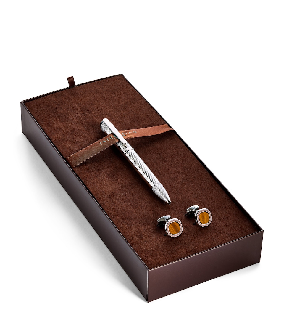 Tateossian Palladium-Plated Pen and Cufflinks Set Silver
