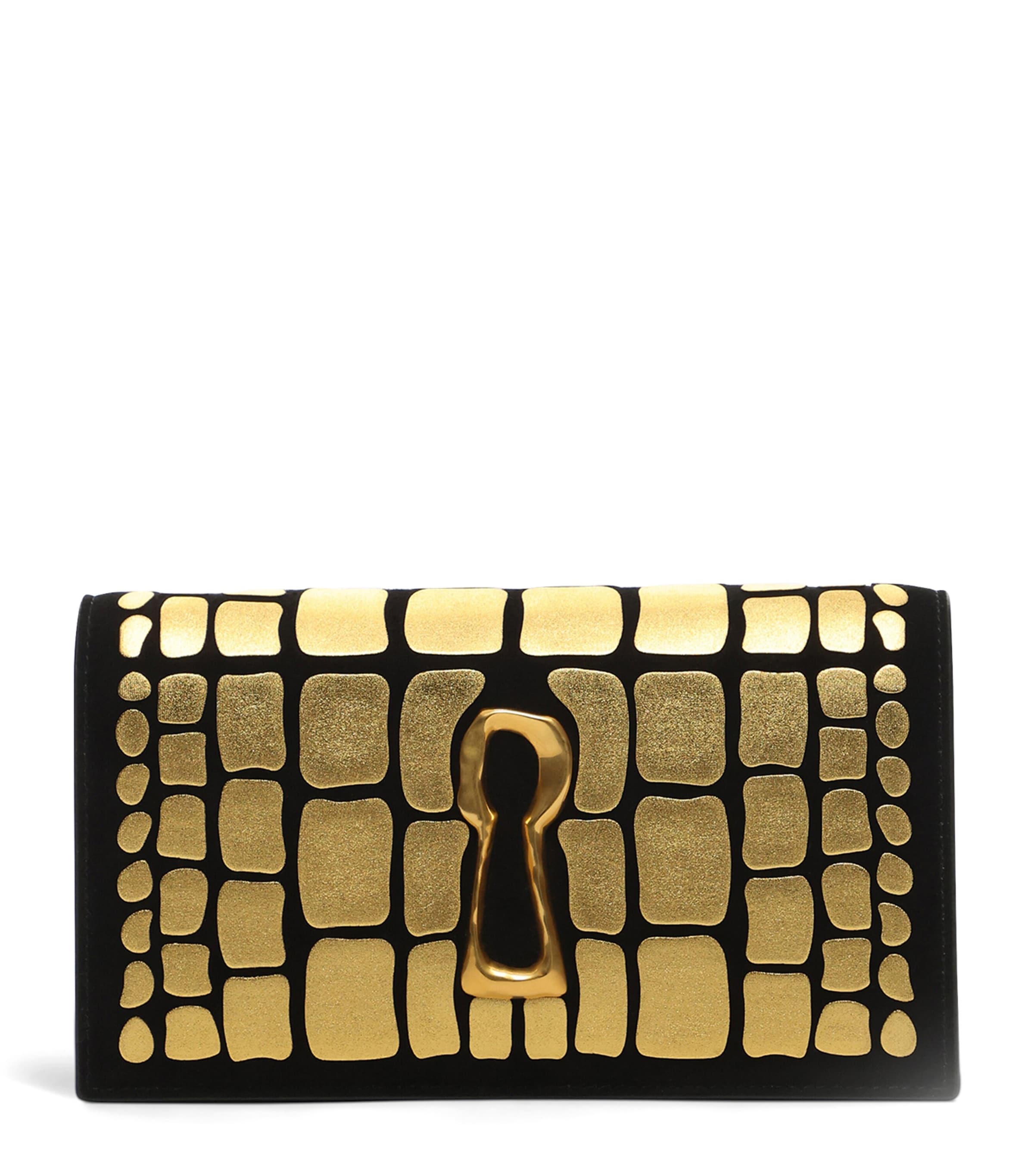Schiaparelli Leather Keyhole Chain Wallet Gold/black