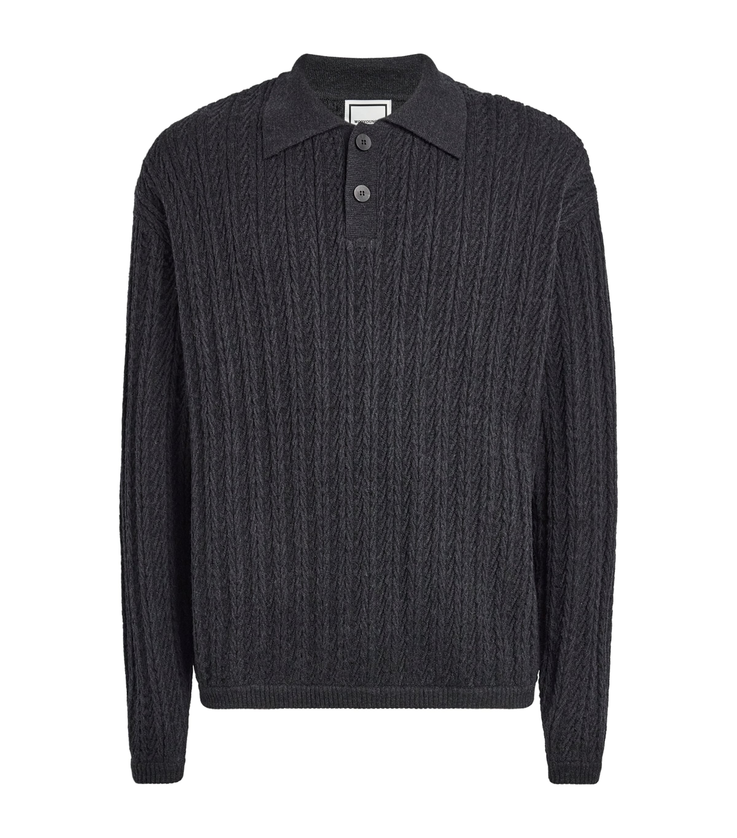 Wooyoungmi Mens Melange Wool Cable-Knit Polo Sweater Grey