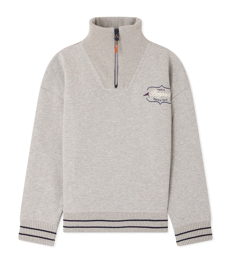Bonpoint Cotton Quarter-Zip Sweatshirt (4-8 Years) Gris Chine C.