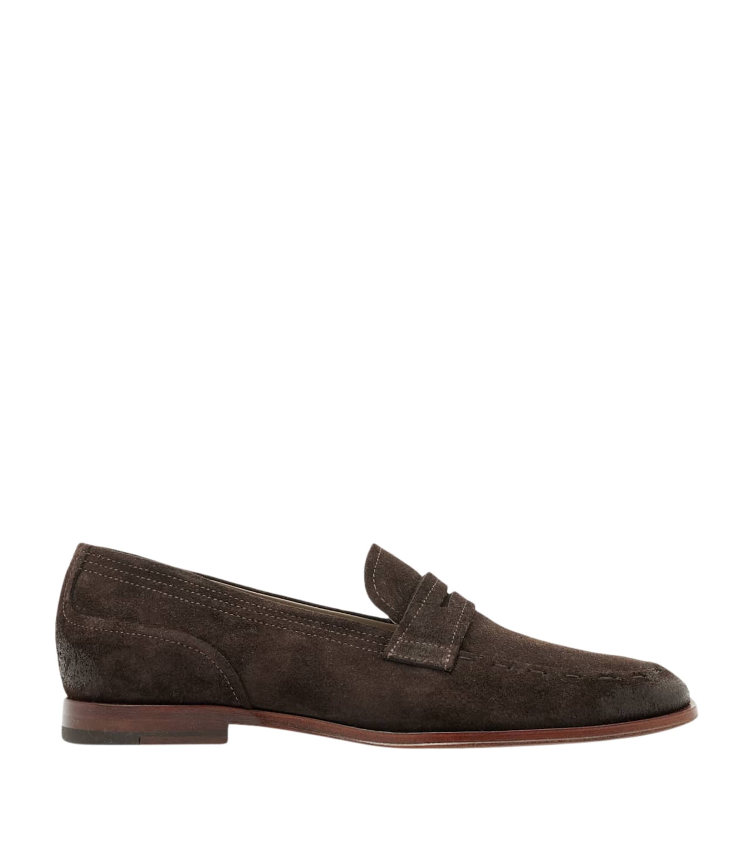 AllSaints Suede Jules Stitch Loafers Dark Brown