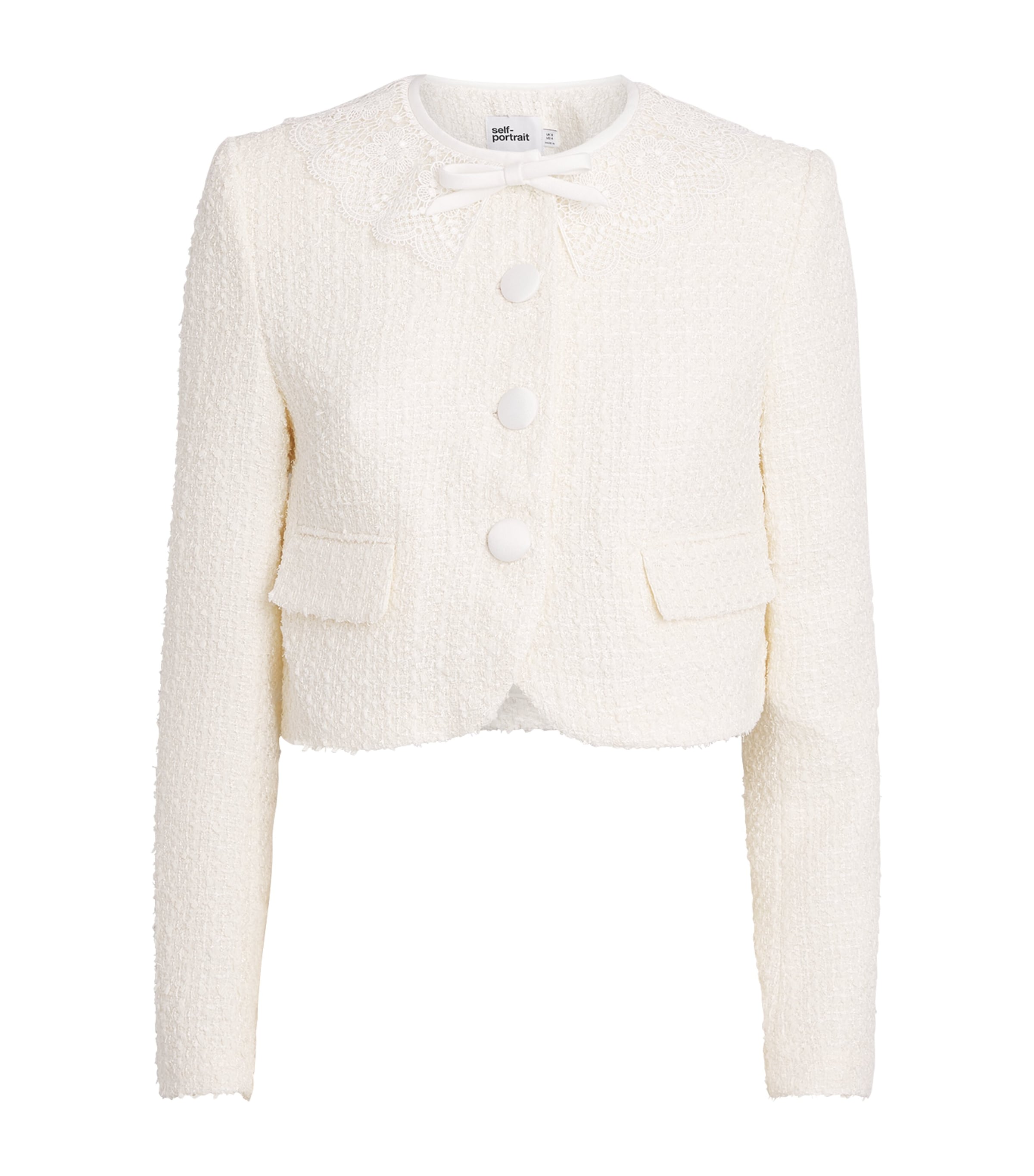 Self-Portrait Womens Bouclé Lace-Collar Jacket Cream