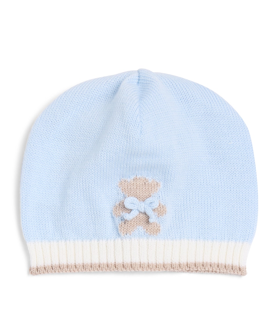 Bimbalo Wool Teddy Bear Beanie (1-24 Months) Off White/blue