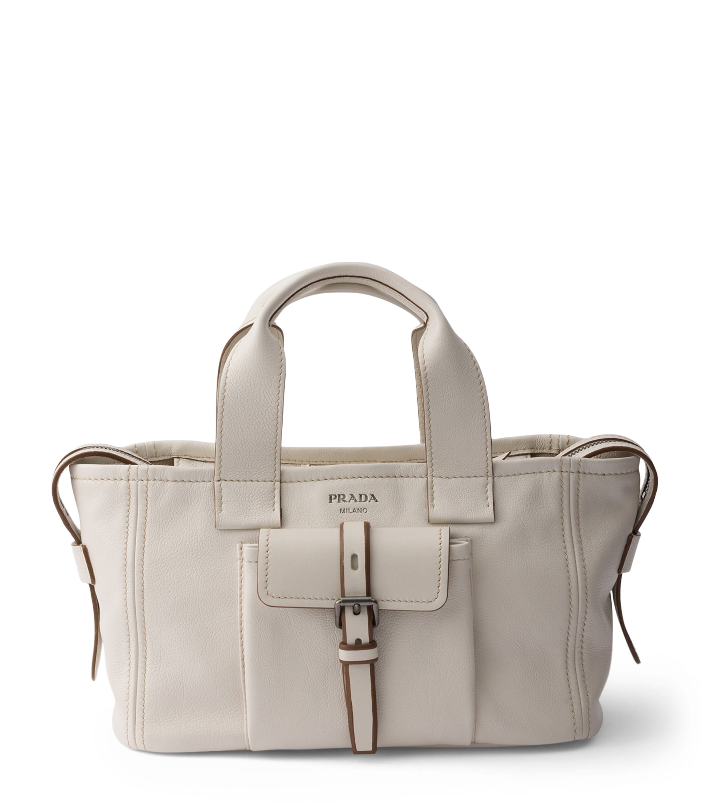 Prada Medium Leather Route Tote Bag Neutral