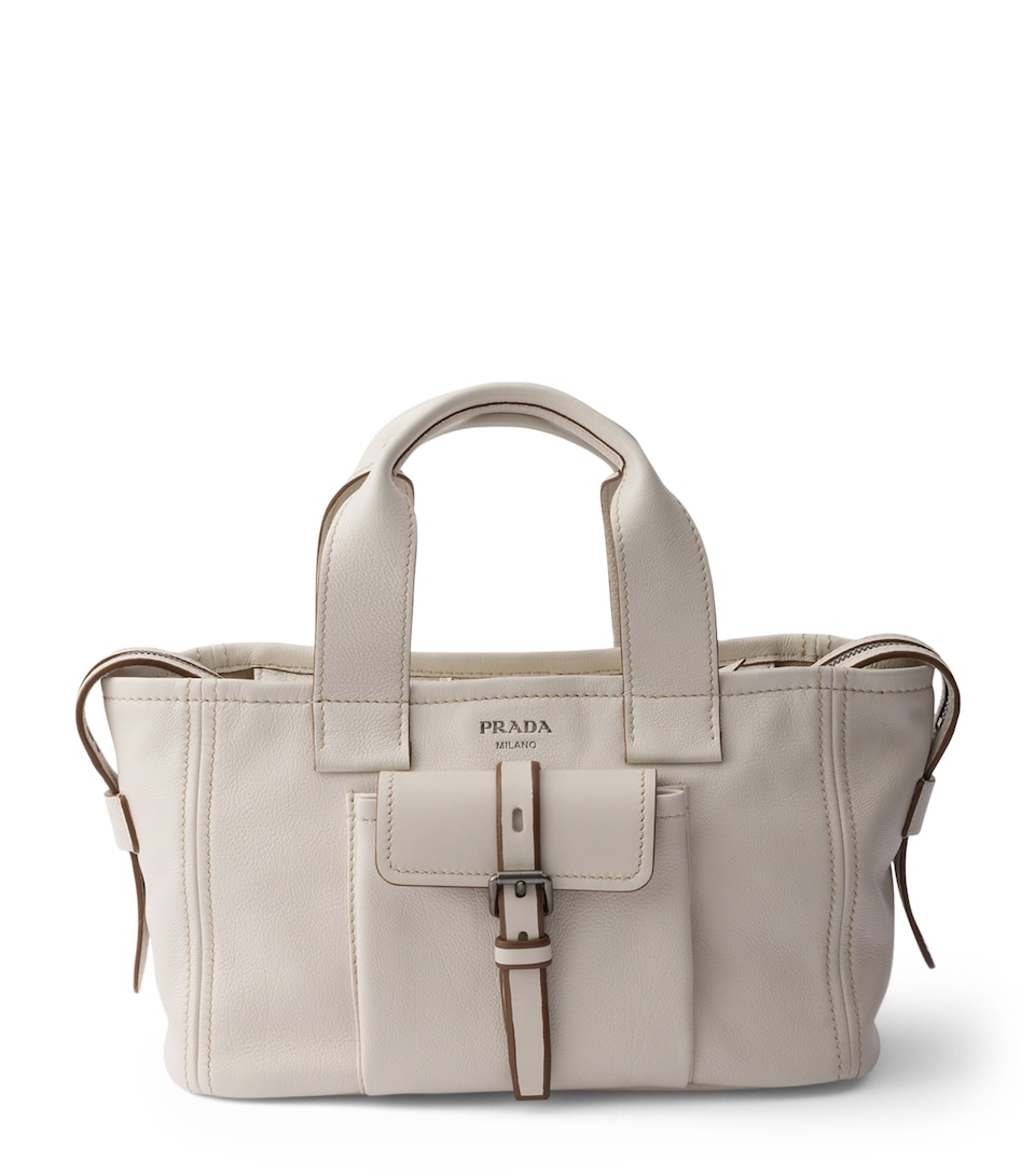 Prada Medium Leather Route Tote Bag Neutral