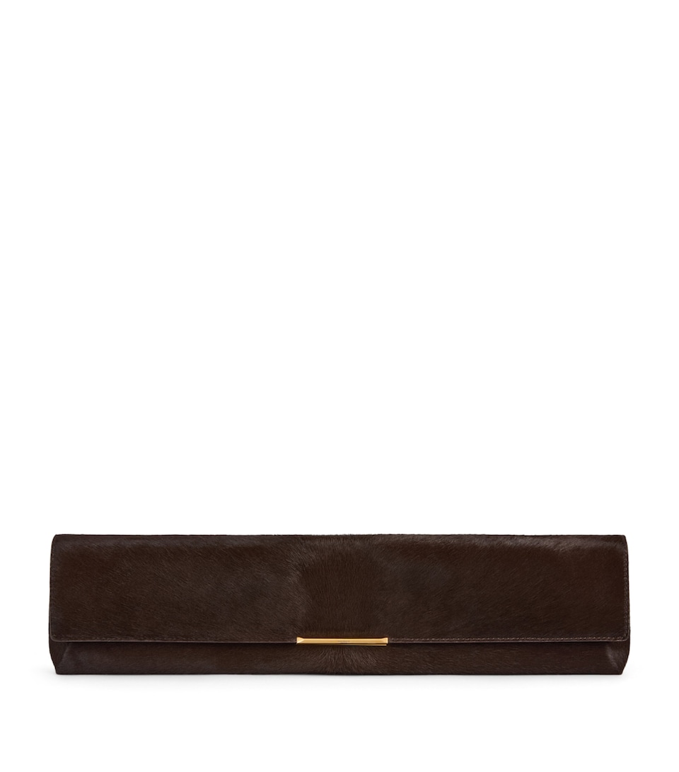 Balmain Long Leather Pony-Effect Clutch Bag Marron Fonce
