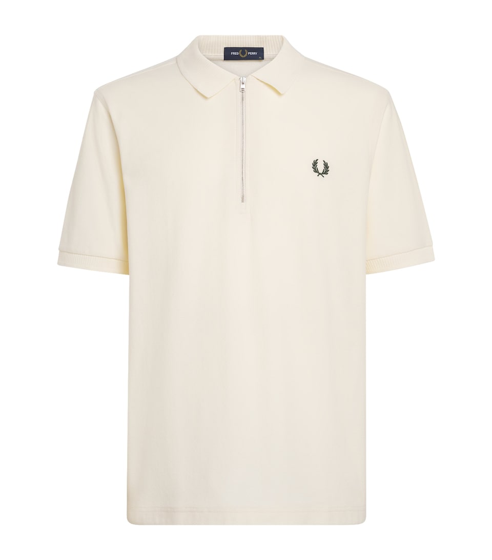 Fred Perry Mens Cotton Crepe Piqué Polo Shirt Ecru
