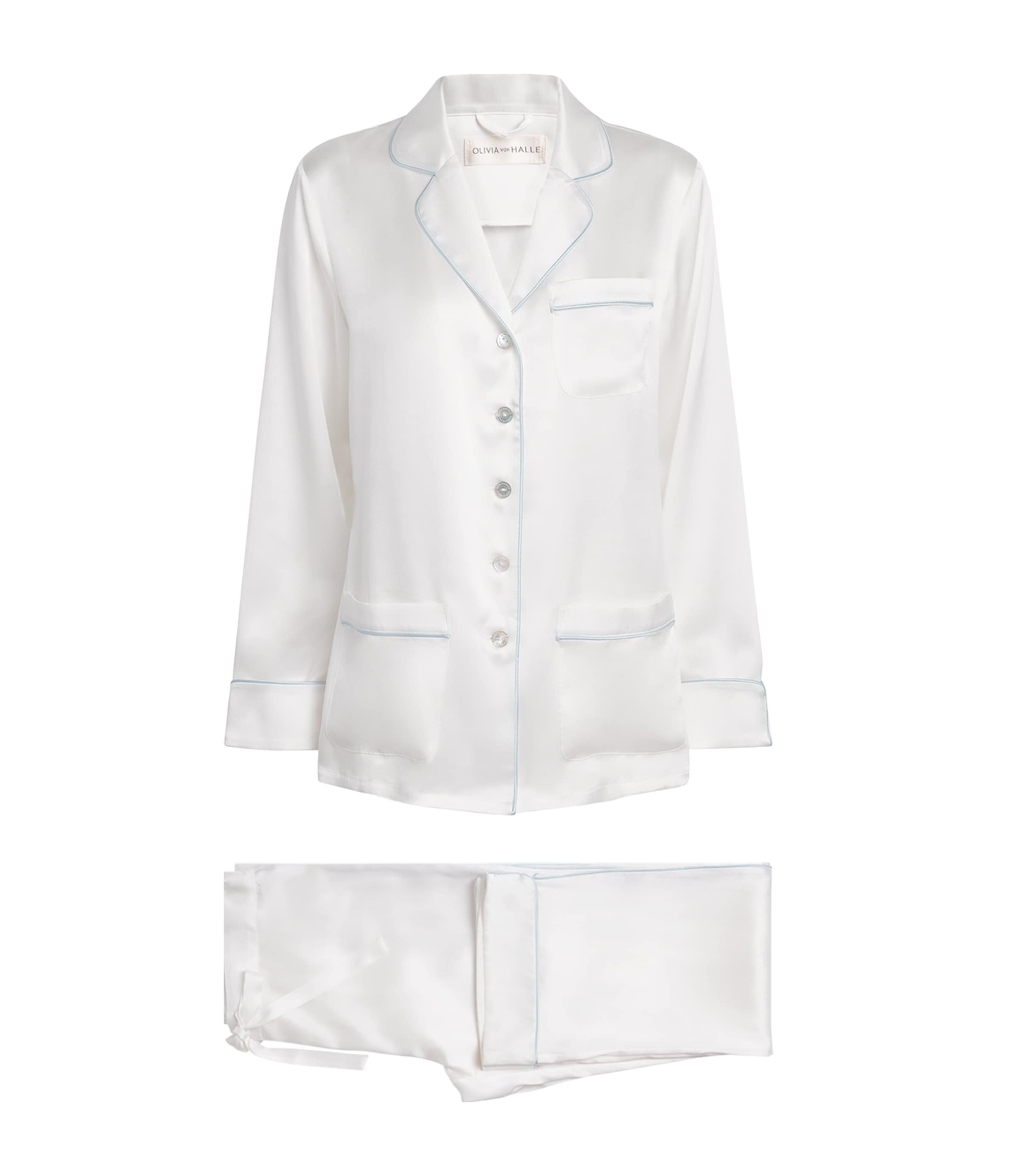 Olivia von Halle Womens Silk Coco Pyjama Set Ivory Powder Blue